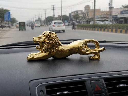 Golden Lion Dashboard Ornament – Premium ABS Resin Statue for Car, Office & Home Decor