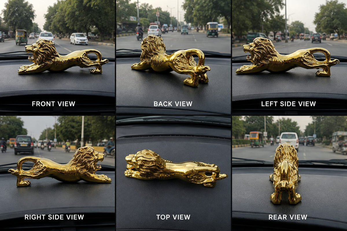Golden Lion Dashboard Ornament – Premium ABS Resin Statue for Car, Office & Home Decor